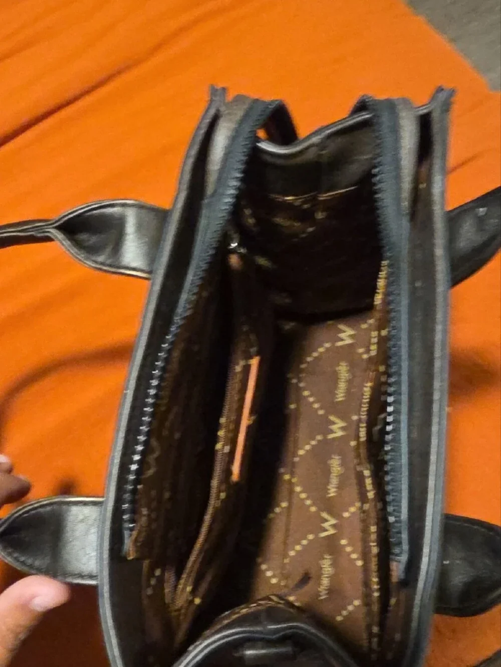 Wrangler Dark Brown Faux Leather Satchel with Braided Trim